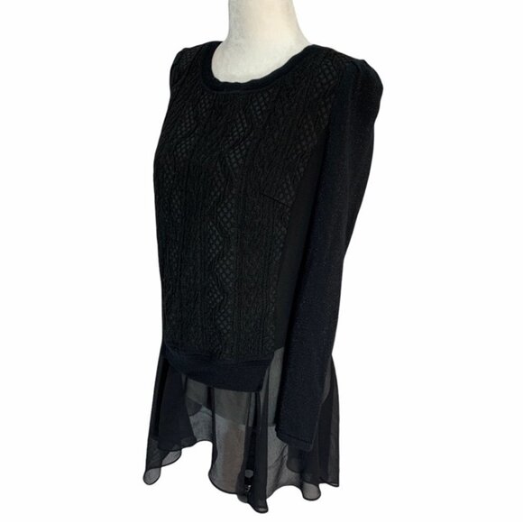 VINTAGE Elegant Prosper Black Sweater Textured Knit Tunic Top S - Picture 5 of 10